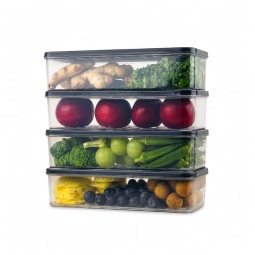 Image of ATTRO Stack & Store Airtight Plastic Storage Containers for Kitchen, Pantry & Fridge, 1200ml Food Storage Jars for Pulses, Cereals & Dry Foods- Set of 4