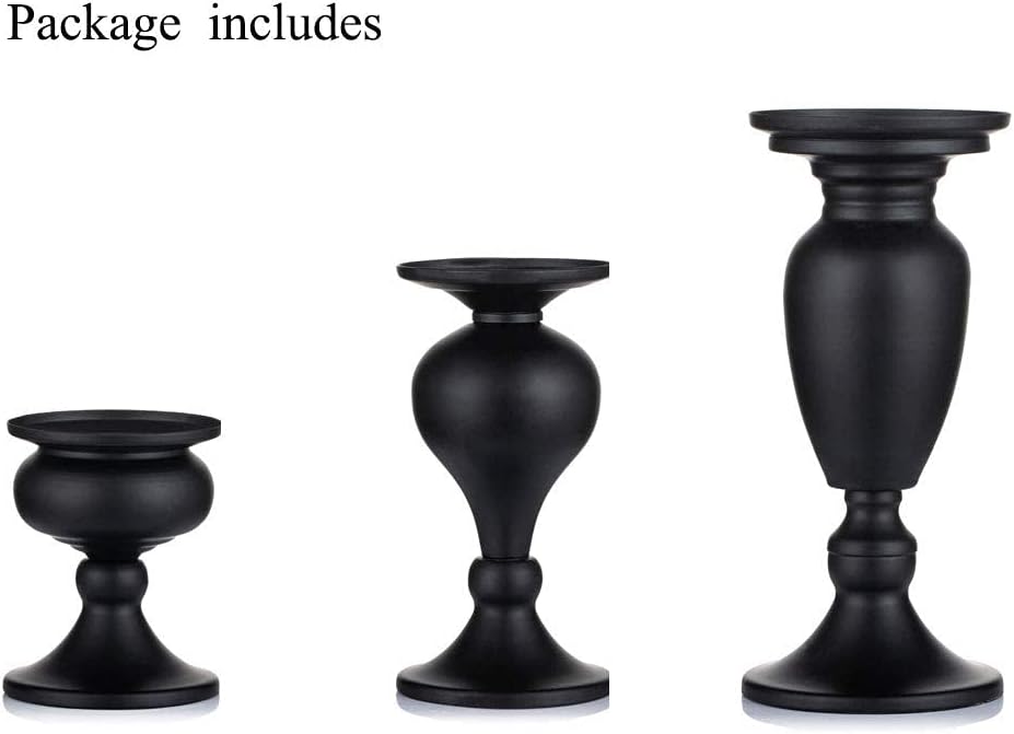Sziqiqi Metallic Pillar Candleholder Set for Candle Centerpieces, Table Mantel Fireplace Decoration Set of 3 Gourd-Shaped Design Black: Kitchen & Dining