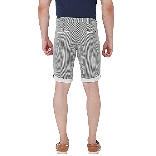 Image of BEEVEE Mens Navy & Blue Striped Linen Fixed Waist 3 /4th.