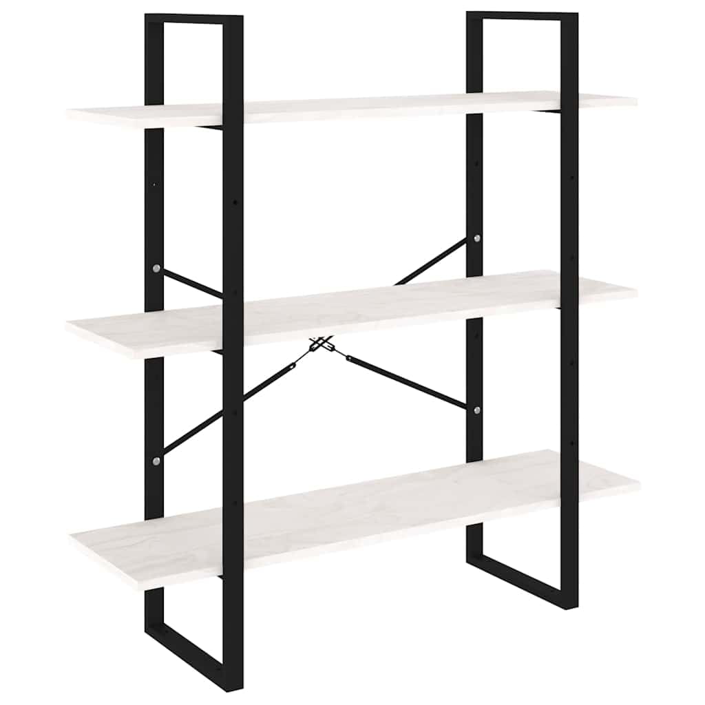 Bücherregal aus Massivholz Kiefer Weiß 100x30x105 cm, 3 Böden Standregal für Wohnzimmer, industrielles Design, robust und langlebig, einfache Reinigung mit feuchtem Tuch