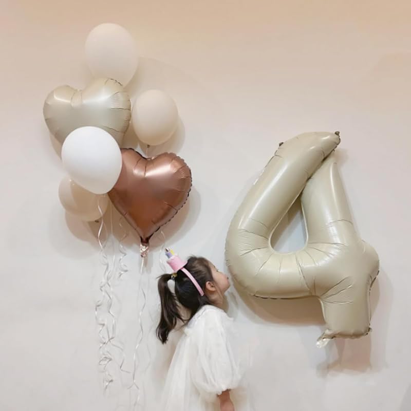 Image of Cream Color 32 Inch Number Helium Foil Balloon For Birthday Decoration Items | Number foil Balloon 4 | Anniversary Decoration Items | Pack of 14