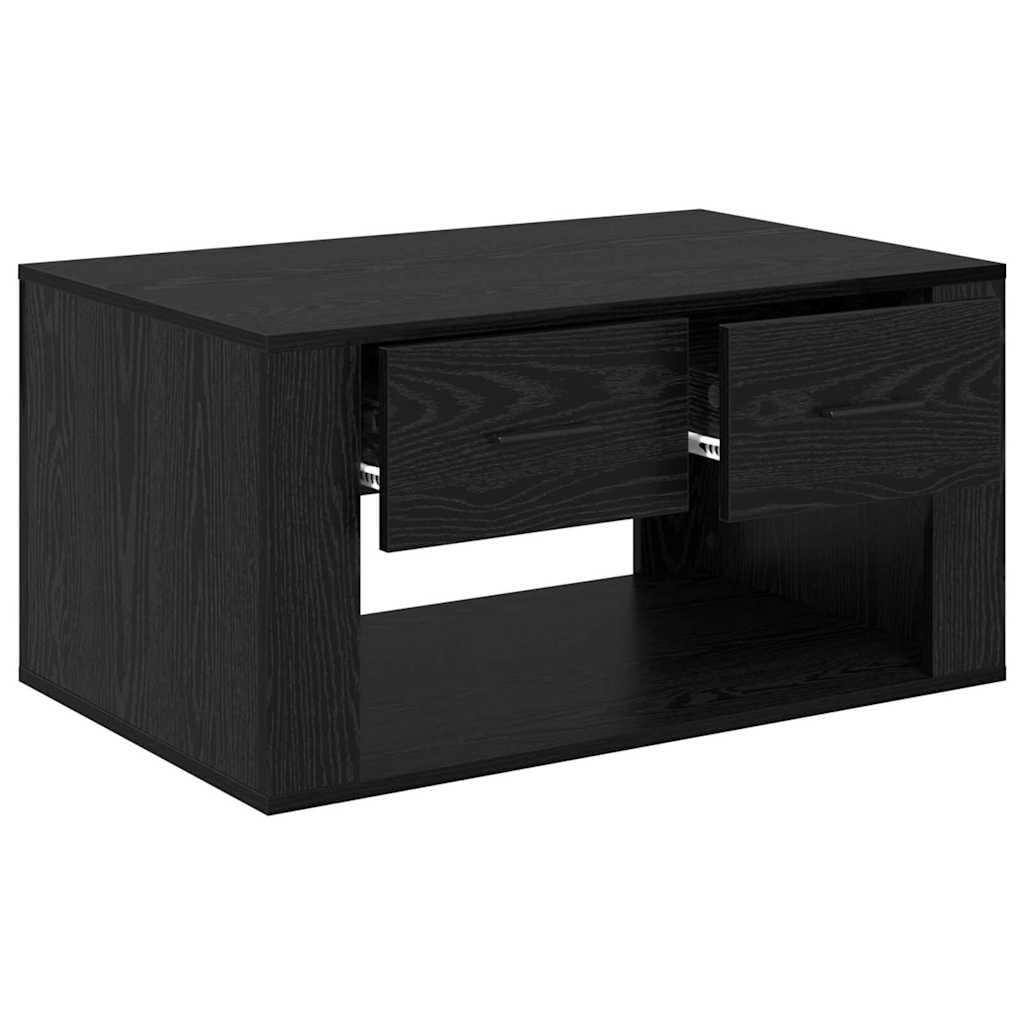 Mesa de centro con aspecto de roble negro, 80 x 50 x 40 cm, material de madera con cajón y estante, diseño moderno, resistente y duradera, para salón, sofá o dormitorio
