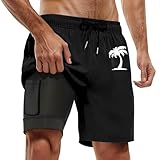 Generisch Pantalones cortos de verano para hombre con estampado de coco de doble capa interior con bolsillo, Negro , 4XL