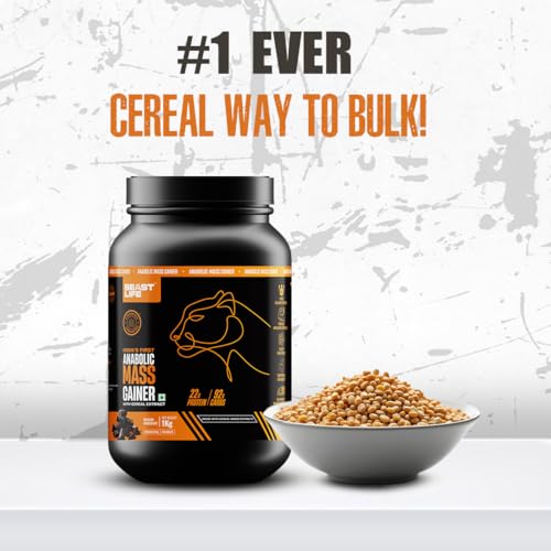 Image of BeastLife High Protein Mass /Weight Gainer | 1 KG | Belgian Chocolate | NABL LAB Tested | For Muscle Gain & Fast Growth | Cereal-Based Formula, No Maltodextrin | India's #1 Cereal Based Bulk Gainer