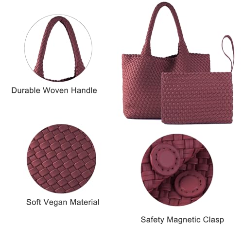 Image of Woven Tote Bag for Women Vegan Leather Handwoven Bags with Small Purse