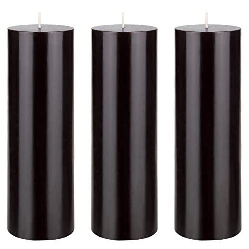 Mega Candles 3 pcs Unscented Solid Black Pillar Candles, Hand Poured Premium Wax Candle 3 Inch x 9 Inch, Home Décor, Spas, Weddings, Occasions, Party, Centerpieces, Holidays, Vigils, Prayers