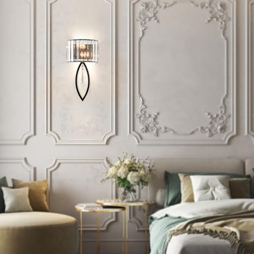 Image of Crystal Wall Sconce Black Wall Sconce Wall Lighting Mid Century Wall Light Vanity Light Indoor Elegant Crystal Wall Lighting Fixtures for Bedroom Living Room Hallway
