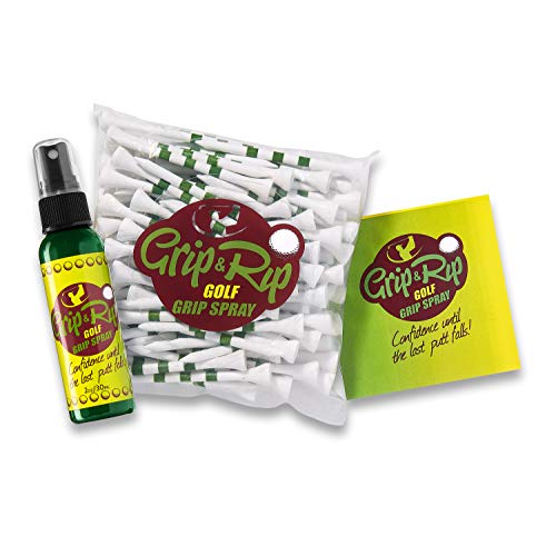 Grip & Rip 100 Count Long 3 1 4 Inch Golf Tees | Each Golf Tee Individually Lined for Perfect Tee Depth | One Tee for All Golf Shots + Golf Grip Spray - Better Grip for All Weather Conditons (Green)