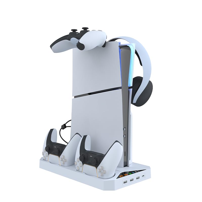 Genérico Soporte de refrigeración para la Consola Playsation 5 Slim Disc/Digital, Accesorios de Soporte de refrigeración para PS5, Cargador de Mando Colgador de Auriculares para PS5