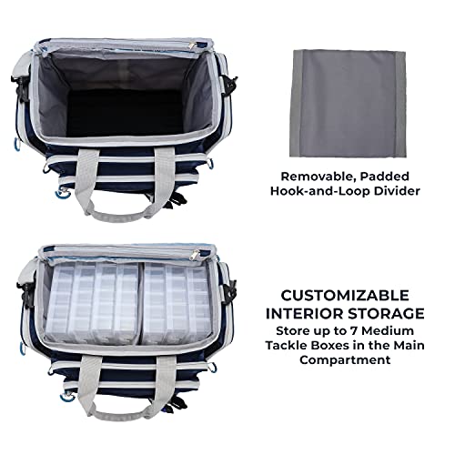 Osage River Medium Fishing Tackle Bag With 7 Tackle Boxes, Saltwater Fishing Gear Bag, Waterproof Non-Slip Bottom, Padded Shoulder Strap, And Fishing Pliers, Fishing Gifts For Men, Navy #TOP3