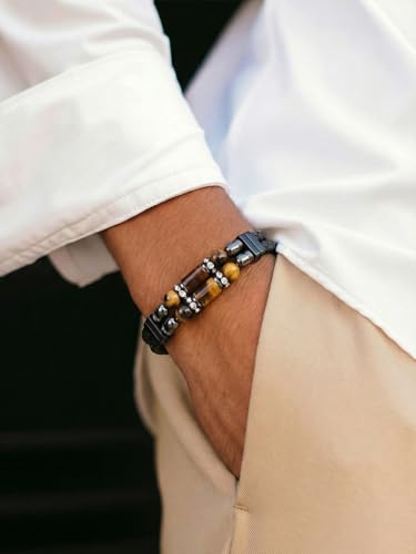 Pulsera de cuero para hombre con piedras naturales ajustable miniatura 3