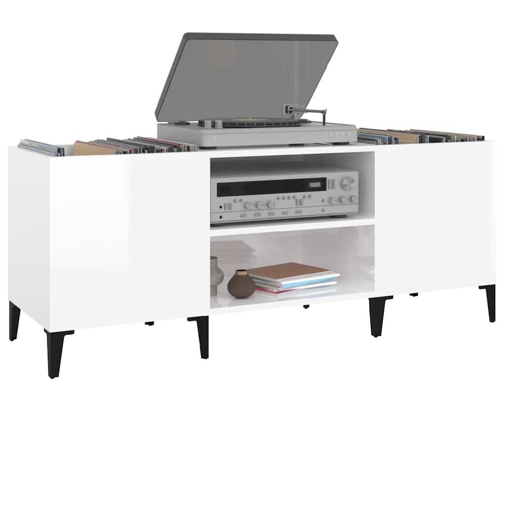Armadio in legno bianco, 121 x 38 x 48 cm, con gambe in metallo, spazio per dischi in vinile, armadio versatile per soggiorno, ufficio, conservazione e organizzazione