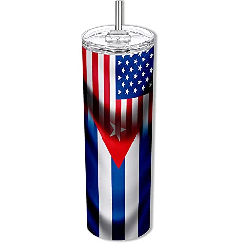 ExpressItBest 20oz Skinny Tumbler with Flag of Cuba (Cuban) - Waves & USA