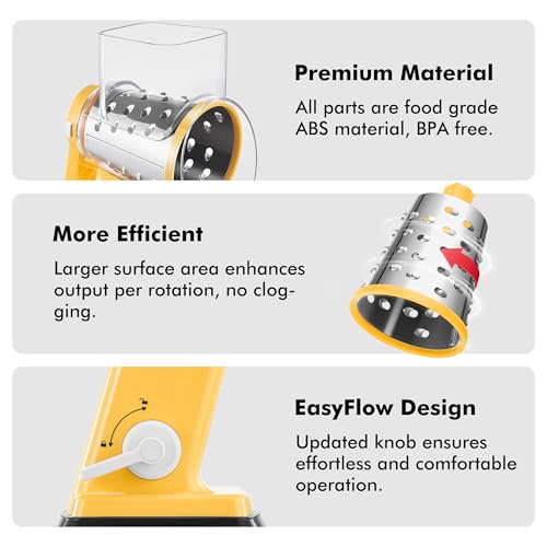 Image of Geedel Rotary Cheese Grater - Upgraded Vegetable Shredder with 4 Interchangeable Blades, Easy to Clean Cheese Shredder with Handle, Kitchen Grater Nuts Grinder for Cutting Cheese, Vegetable, Nuts