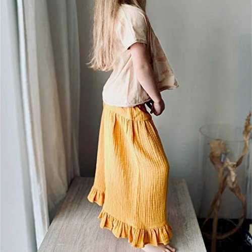 Toddler Kids Girls Pants Summer Solid Color Cotton Elastic Waistband Casual Pants Girls Stretchy (Yellow, 12-18 Months)3