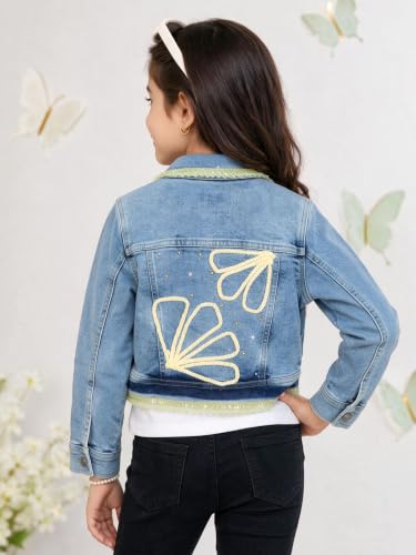 Image of Girls Full Sleeve Solid Crop Denim Jacket
