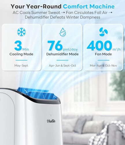 Image of 16,000 BTU Inverter Portable Air Conditioner, Cools Up to 800 Sq.Ft, Auto-Evaporation, Low Noise AC Unit with APP & Remote Control for Large Room, Office, Garage, White