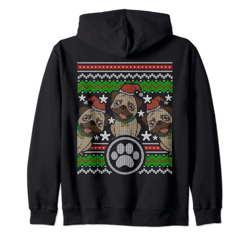 Pug, perro, cachorros, sombrero de Papá Noel, lindo día festivo, feo, Navidad Sudadera con Capucha