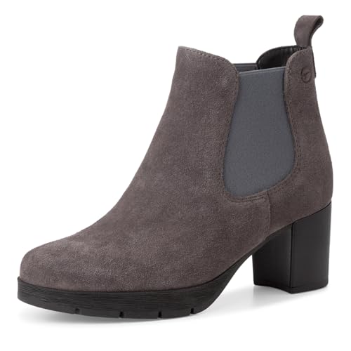 Tamaris Botines Chelsea de Piel para Mujer, Tacón Cuadrado, Cómodos, Gris, 38 EU