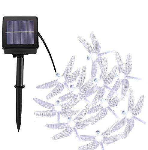 [8 modos de Iluminación] 30 LED de la libélula Solar Powered luz de hadas,DINOWIN 6 metros Solar cadena luces, Exterior Guirnaldas luminosas,para jardín,boda,decoración de hogar, fiesta (blanco) Cover