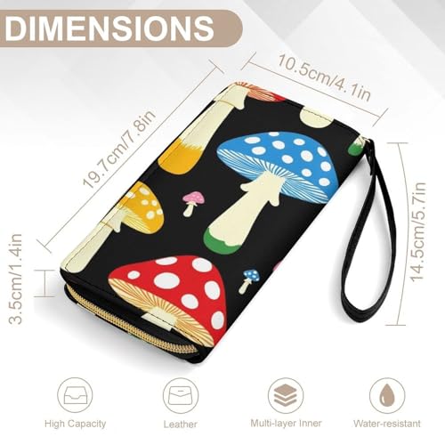 Travel Credit Card Holder Wallet for Women, Pu Leather Slim Card Holder Case Wallet Cute Mushrooms Ladies Funny Mushroom Long Purse with Wrist Strap2