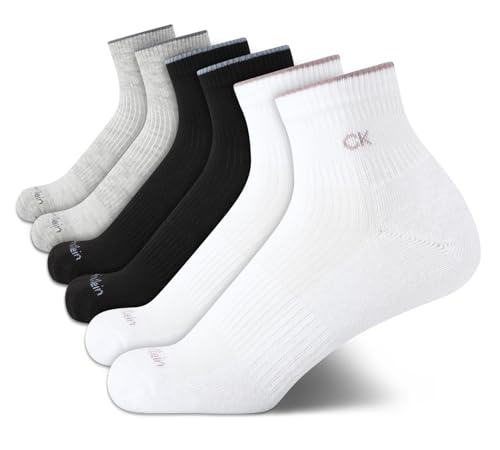 Image of Calvin Klein Womens Quarter Socks - 6 Pack Athletic Performance Cushioned Ankle Socks for Women for Running and Workout