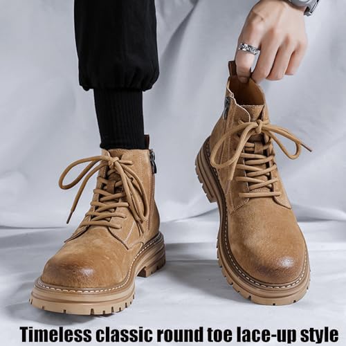 Men's Handmade Genuine Leather Lace-Up Motorcycle Combat Boots Comfortable Round Toe Side Zipper Non-Slip lug sole Dress Ankle Boots2