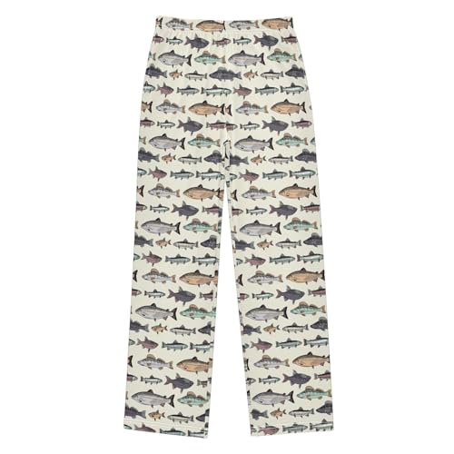 ZZXXB Sea Fish Boys Long Pants Soft Trousers Elastic Waist Kids Lounge Bottoms with Pockets S-XL