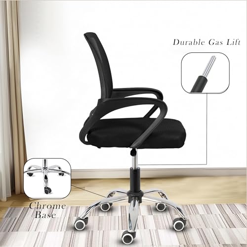 Image of Casa Copenhagen Mesh Mid Back Office /Study /Computer /Revolving /Desk Chair for Work from Home -Metal Base, Height Adjustable Seat- Jet Black & Black Handle