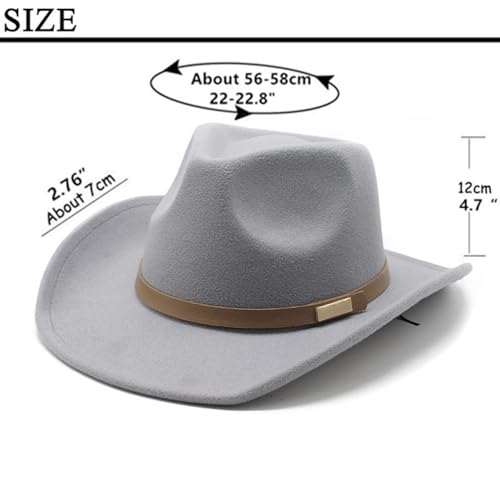 Image of LIDHAY Women Men Classic Felt Wide Brim Western Cowboy Cowgirl Hat with Belt Buckle