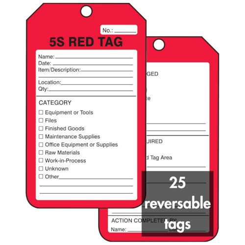 Accuform Signs MMT105CTP Productie Control Tag, Legend "5S RED TAG", 5.75" Lengte x 3.25" Breedte x 0.010" Dikte, PF-Cardstock, Zwart op Rood (Pack van 25)