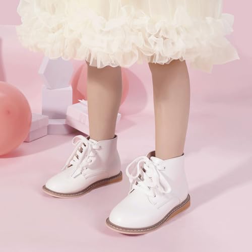 PANDANINJIA Toddler Girls Boots Kids Fashion Spring Fall Short Ankle Booties Comfort Lace Up Girl Flats Dress Shoes3