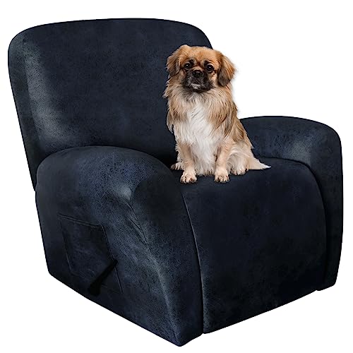 Image of ANARACHON Recliner Chair Covers Leather Like, 4 Pieces Recliner Cover for Recliner Chair, Soft Sofa Slipcover Furniture Protector Washable Sofa Cover for Pets Kids (X-Large, Navy 1)