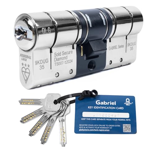 Federal Gabriel 3 Star Euro Cylinder Door Lock - Police Approved TS007 Diamond Secure Anti-Snap Chrome 5 Keys - 10 Year Guarantee 35/35