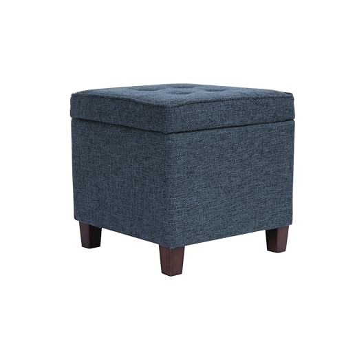 Image of HomePop Square Tufted Storage Ottoman - Textured Navy, Small