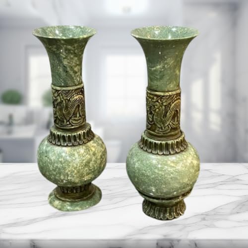Vintage Chinese Green Jade Dragon Vase, 9.8 inches Height, Traditional