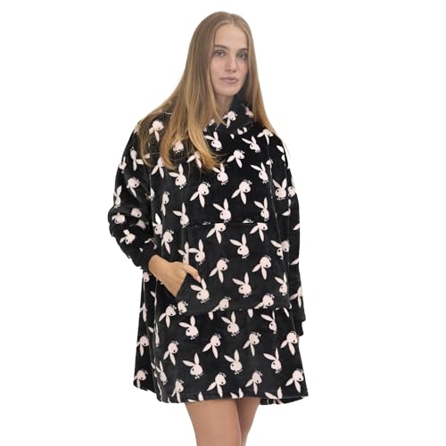Playboy Amazon Exclusive Super Plush Oversized Sherpa Hoodie Or Onesie Sizes S/M & L/XL Sweatshirt, Sweat à Capuche Cozy-Noir, S-M Femme