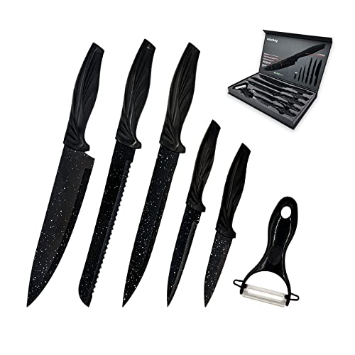 Veluebay 6 Pcs Kitchen Knife Set, Professional Chef Knife Set With Ultra Sharp Blade, Stainless Steel Knife Set For Kitchen, Black Knives Set For Kitchen Without Block #TOP12