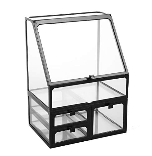 MOOCHI Black Vintage Glass Cosmetic Makeup Organizer 3 Drawers Set