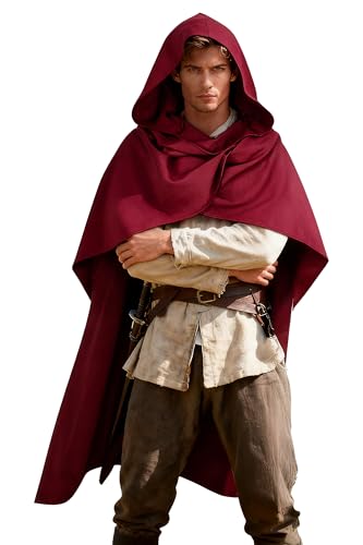 Medieval Hooded Shawl Renaissance Multifunctional Cowl Scarf Cape Desert Post Apocalyptic Costume Holloween LARP Assassin Cosplay - Red
