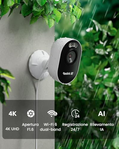 Reolink Telecamera Sicurezza WiFi Outdoor 4K con Wi-Fi 6 Dual-Band 2.4/5GHz, rilevamento smart, visione notturna con faretto, registrazione 24/7, audio bidirezionale, sirena, impermeabile, Lumus Pro - Immagine 1
