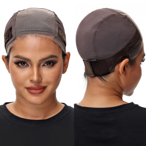 PORSMEER Wig Cap with Grip Band for Keeping Wigs in Place, More Full Cap 4x5 inch Wider Transparent Lace for Lace Front Wigs - Non Slip Wig Cap Adjustable Wig Grip Cap with Velcro Headband (Brown)