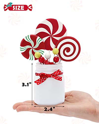 Christmas Candy Cane Mason Jar Arrangement Table Centerpiece With Faux Lollipops Red & Green Peppermint Candy Decor Tiered Tray Winter Home Ornaments Set Of 2 #TOP4