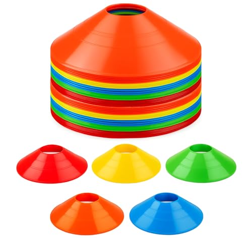 Jerhyun 50 Stück Fussball Hütchen Set, Runde Markierungshütchen, Bunt Markierungsscheiben für Hockeâ€¦ – Miniatur
