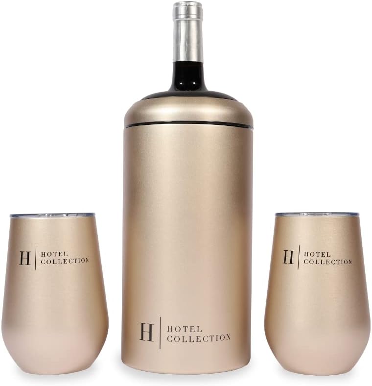 Hotel Collection | Wine Chiller & Tumbler Set | Elegant Stainless Steel Insulated Wine Cooler and two Wine Tumblers Duo for Perfect Wine Moments.