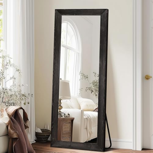 Image of 65x24in Full Length Mirror, Rustic Black Beveled Wood Frame