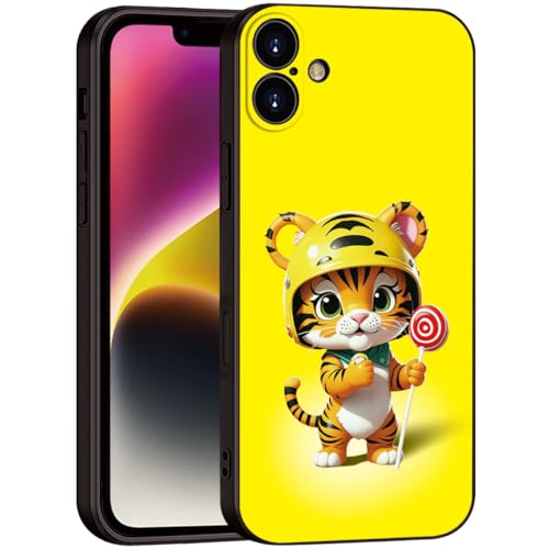 Printed with Cute Tiger for iPhone 16 Case - Cartoon Helmet Tiger with Lollipop Design | Shockproof Slim Cover | Fun & Protective Case,for Girls & Women (B1-Cartoon Cute Tiger)