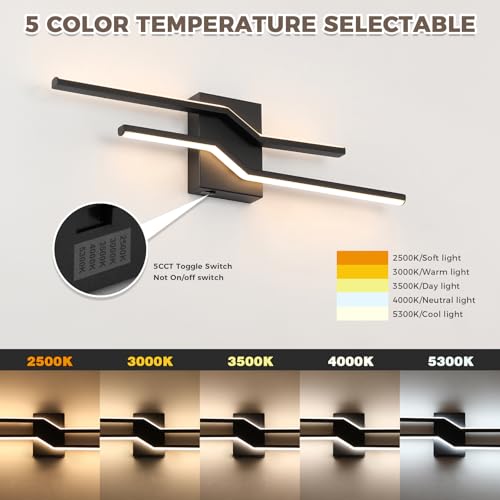 Image of 24 Inch Vanity Light for Bathroom Lighting Fixtures Over Mirror Black Dimmable 5CCT 24W Modern Bath Vanity Lights Bar Wall Sconces