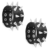 FIRAZIO 2 Pieces Punk Studded Bracelet Black Leather Rivet Bracelet Cuff Wrap Bangle for Women Men S
