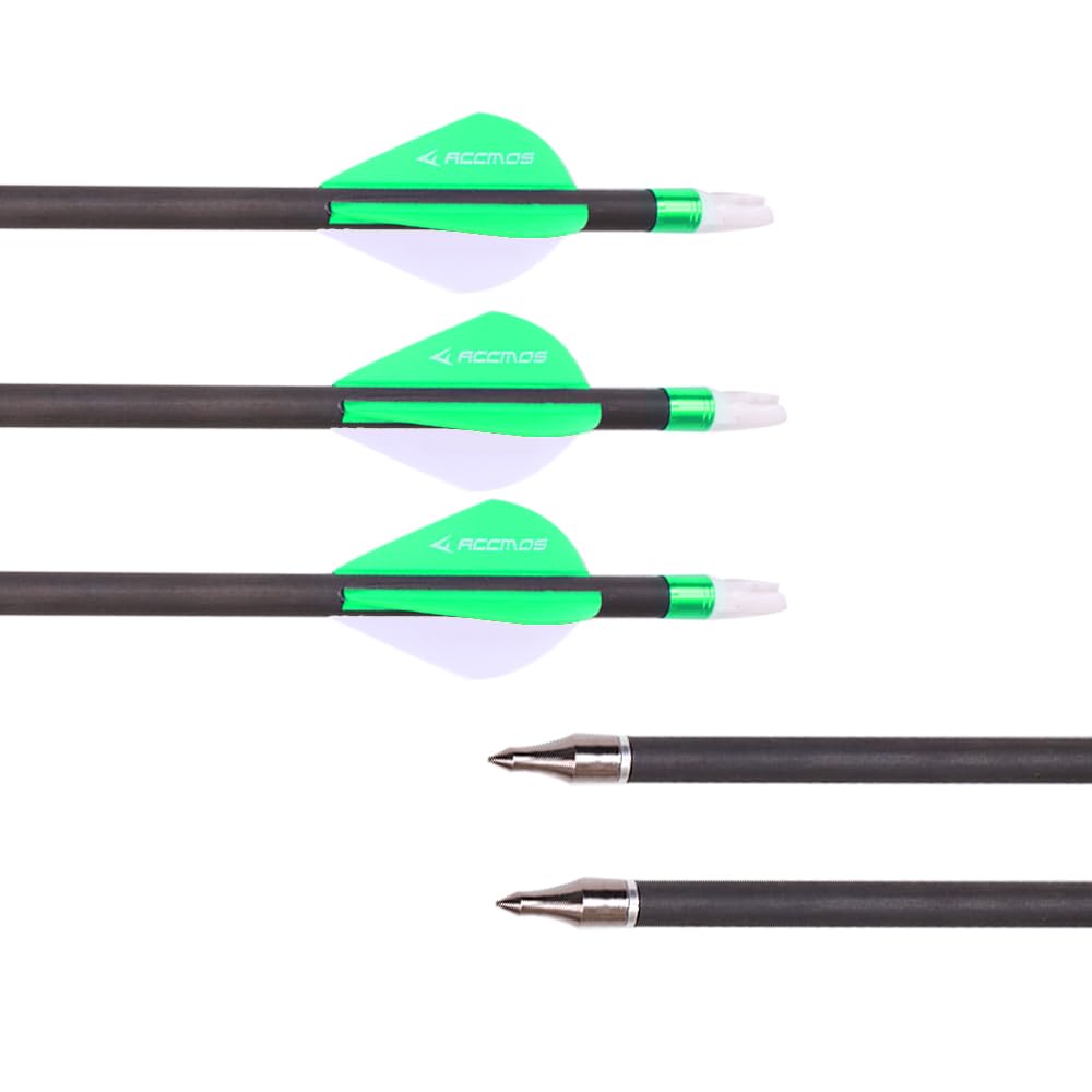 6/12pc Longitud Personalizada Flechas de Carbono 300/350/400/500/600/700/800 Spine Punta Extraíble 2" Pluma de Plástico Flecha de Puntería Flecha de Caza para Arco Recurvo Arco Compuesto Tiro con Arco